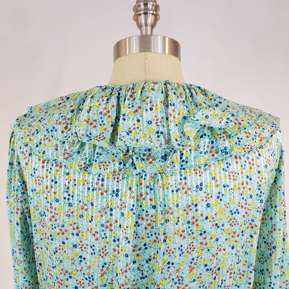 J.Crew Floral Ruffle Top Longsleeve Button Up S Cottagecore Preppy Coquette - Picture 6 of 11